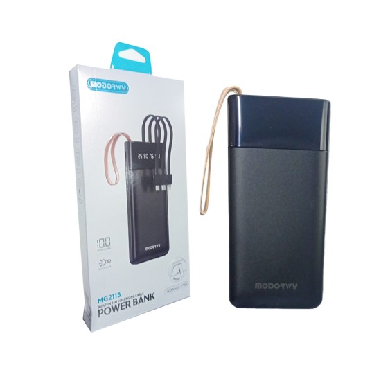 Power Bank 3 in 1 Modorwy MG2113 Cabos Embutidos 10000mAh Preto